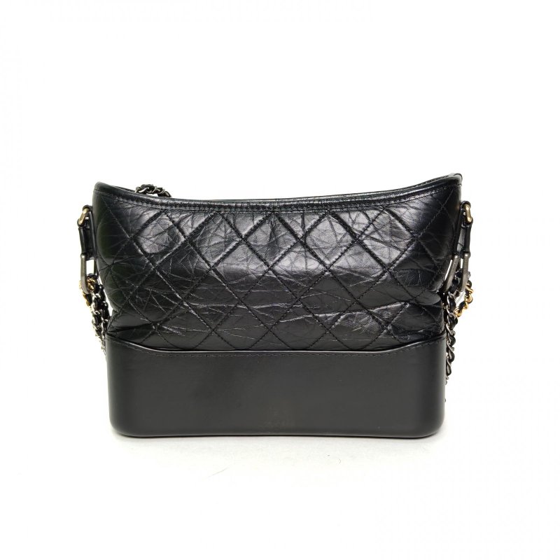 CHANEL GABRIELLE流浪新中號26黑色29開金銀扣牛皮寬LOGO手提肩背包-2