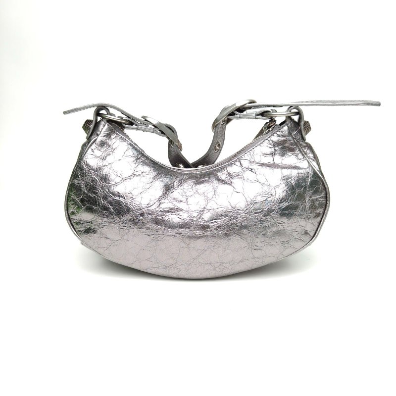 BALENCIAGA LeCagole機車月牙包xs25.9銀色羊皮肩背包-2