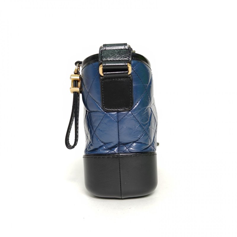 CHANEL GABRIELLE流浪小號20藍色牛皮26開金銀扣黑底肩背包-1