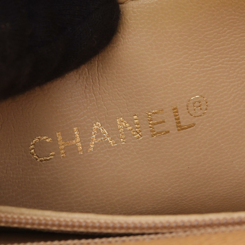 香奈兒 COCO 標誌肩背手提包，粒面小牛皮，米色，二手，女士，金色五金 CC-3