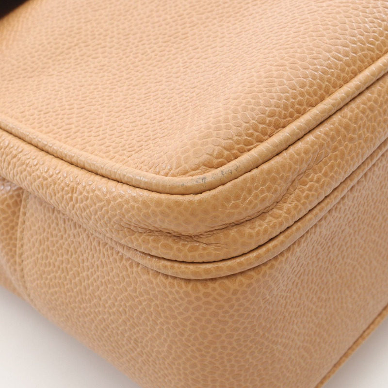 香奈兒 COCO 標誌肩背手提包，粒面小牛皮，米色，二手，女士，金色五金 CC-9