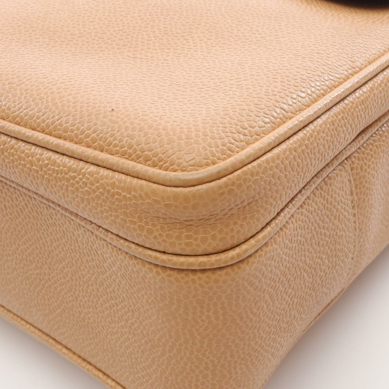 香奈兒 COCO 標誌肩背手提包，粒面小牛皮，米色，二手，女士，金色五金 CC-10