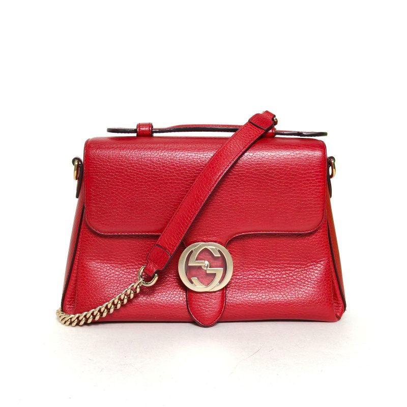 GUCCI Interlock手提風琴包26紅色牛皮金扣肩背包-0