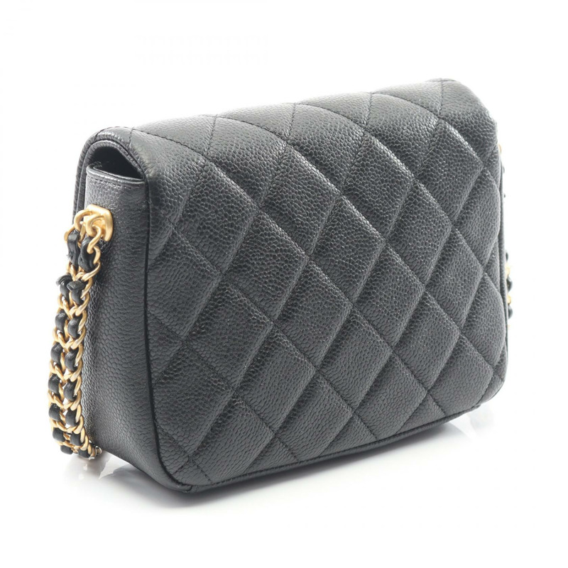 香奈兒 (CHANEL) 絎縫山茶花單背包,粒面小牛皮,黑色,二手,女士,金色五金-1