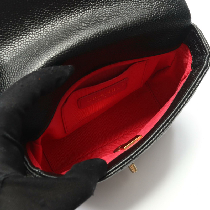 香奈兒 (CHANEL) 絎縫山茶花單背包,粒面小牛皮,黑色,二手,女士,金色五金-2