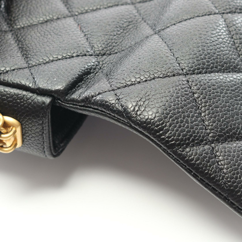 香奈兒 (CHANEL) 絎縫山茶花單背包,粒面小牛皮,黑色,二手,女士,金色五金-6