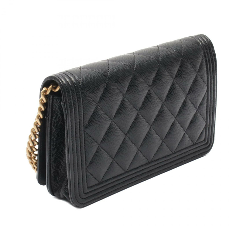 香奈兒 Boy Chanel 絎縫鏈條肩背斜背包 黑色皮革 金色五金 二手-1