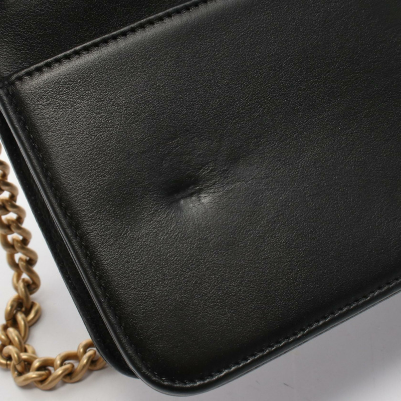 香奈兒 Boy Chanel 絎縫鏈條肩背斜背包 黑色皮革 金色五金 二手-5