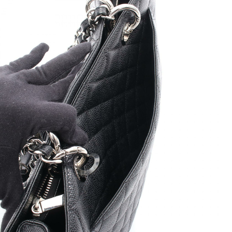 香奈兒 (CHANEL) Matelasse Grand Shopping GST 手提鏈條肩包 黑色皮革二手-5