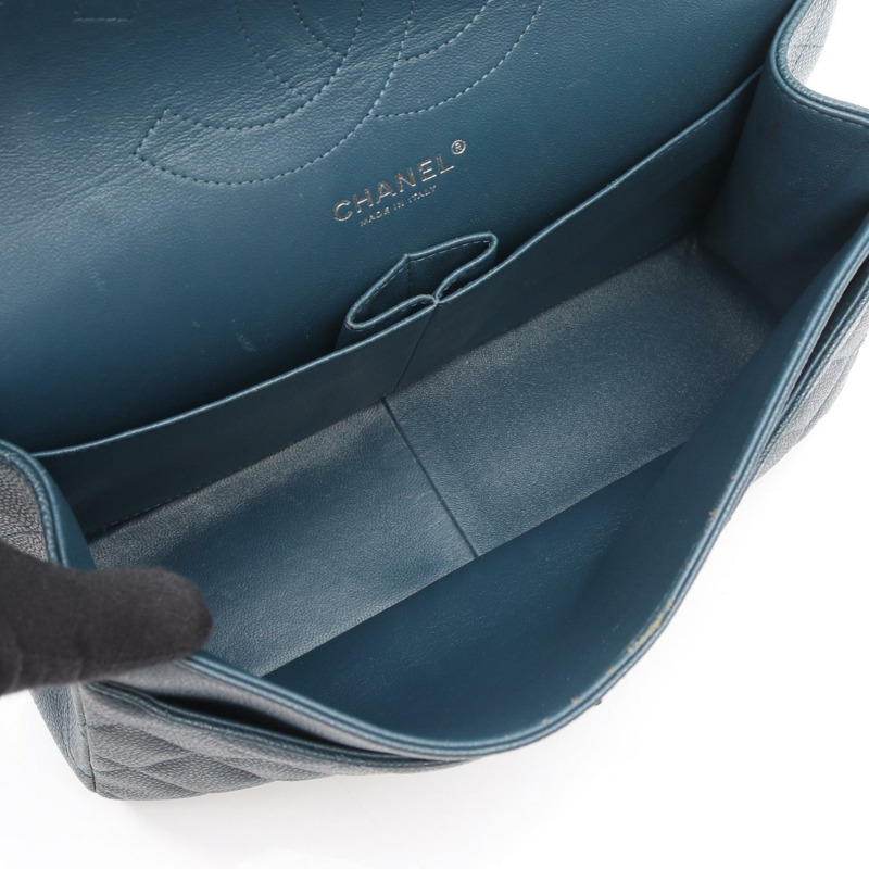 香奈兒 Jumbo Matelasse 30 經典大號 W 翻蓋鏈條肩背包，皮革藍色-2