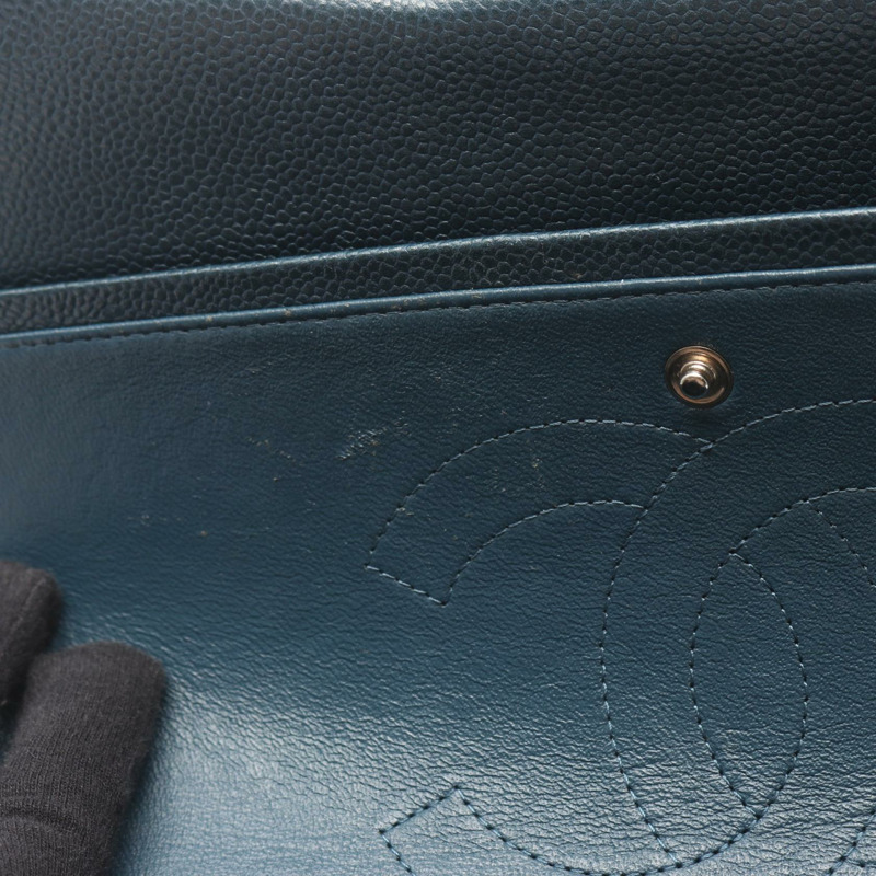 香奈兒 Jumbo Matelasse 30 經典大號 W 翻蓋鏈條肩背包，皮革藍色-4