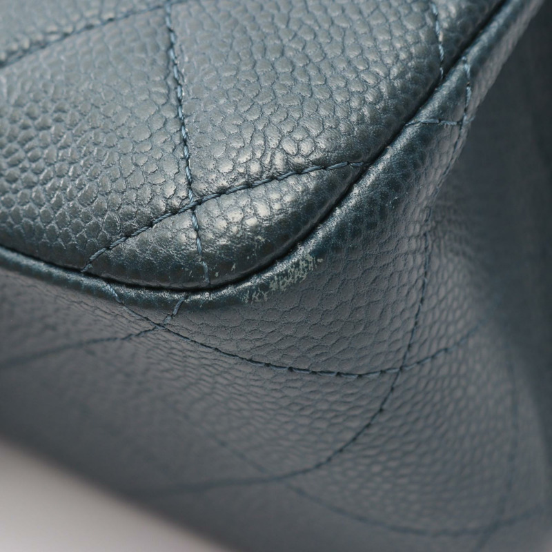 香奈兒 Jumbo Matelasse 30 經典大號 W 翻蓋鏈條肩背包，皮革藍色-8