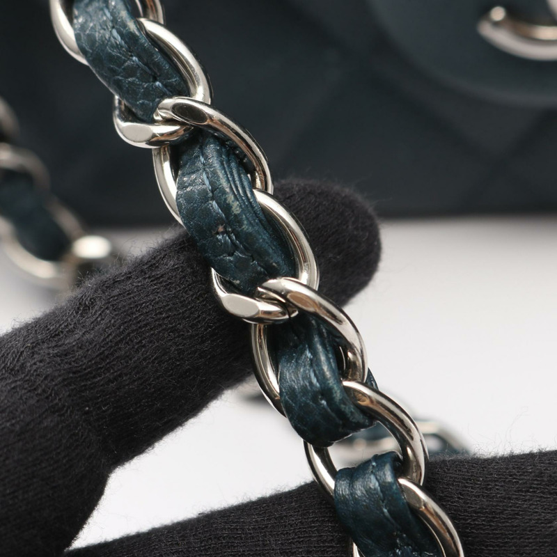 香奈兒 Jumbo Matelasse 30 經典大號 W 翻蓋鏈條肩背包，皮革藍色-9