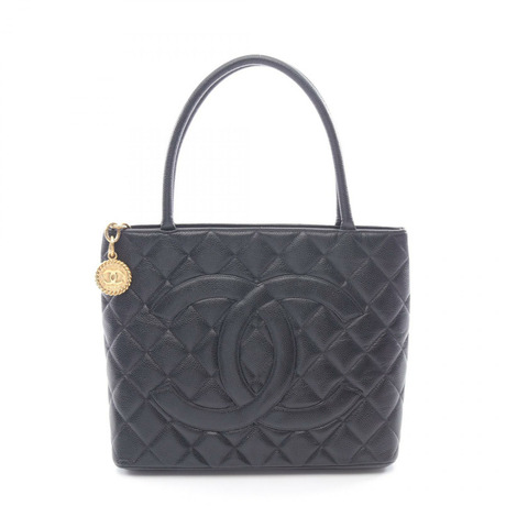 香奈兒 (CHANEL) Medallion 手提包，粒面小牛皮，黑色，二手，女士，金色五金