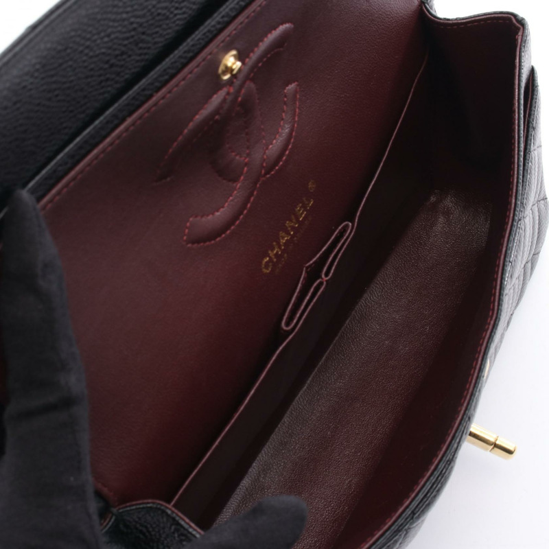 香奈兒 (CHANEL) Matelasse W 翻蓋肩背包 A01112 粒面小牛皮 黑色 二手 金色五金-2