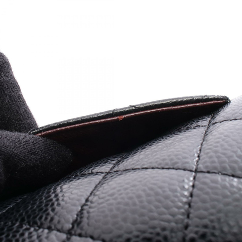 香奈兒 (CHANEL) Matelasse W 翻蓋肩背包 A01112 粒面小牛皮 黑色 二手 金色五金-6