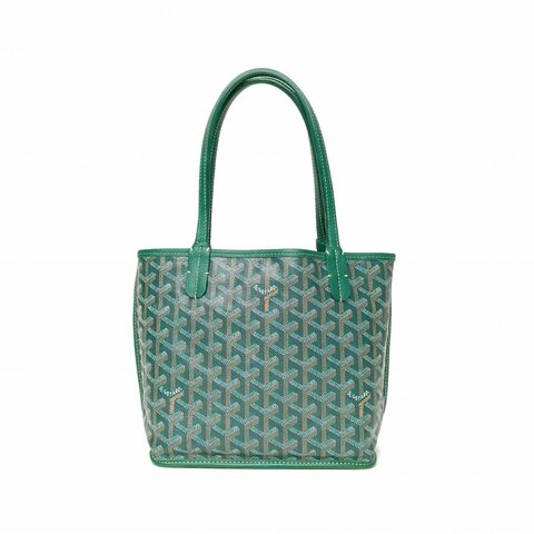 GOYARD Anjou雙面購物袋Mini20綠色PVC銀扣牛皮帆布肩背包