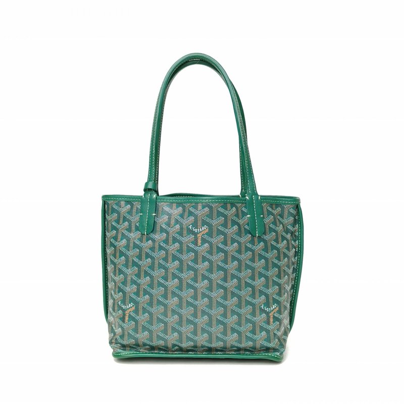 GOYARD Anjou雙面購物袋Mini20綠色PVC銀扣牛皮帆布肩背包-2