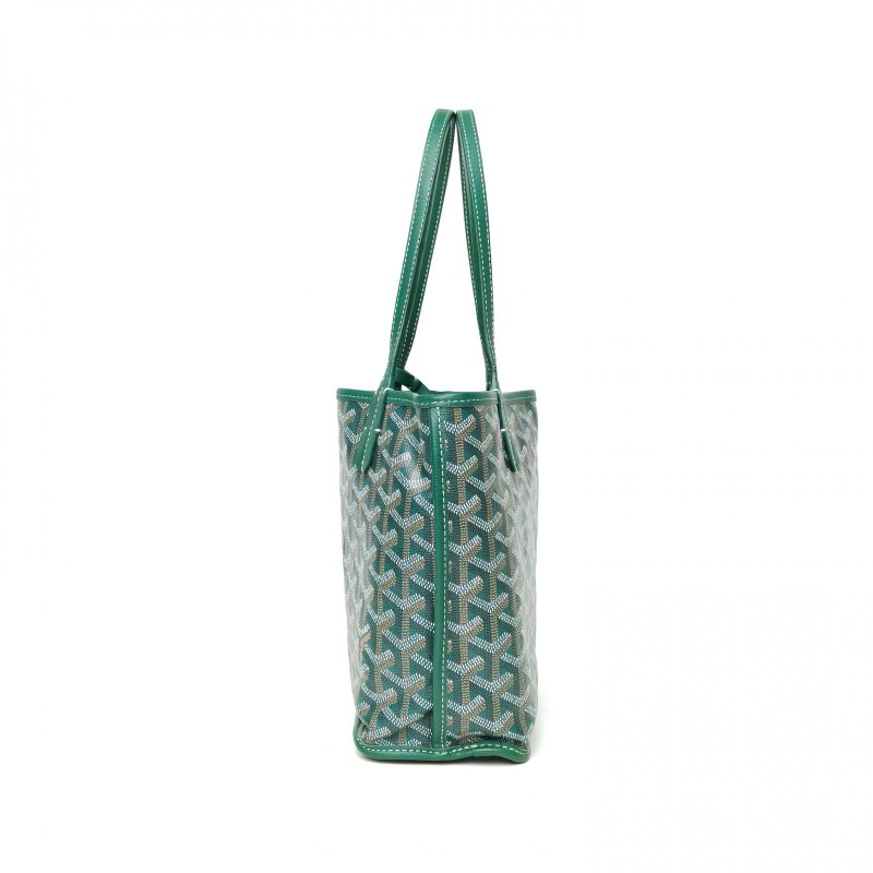 GOYARD Anjou雙面購物袋Mini20綠色PVC銀扣牛皮帆布肩背包-3