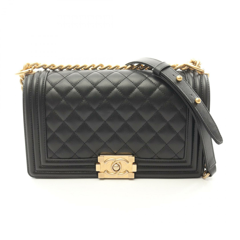 香奈兒 Boy Chanel 鏈條肩背包 A67086 粒面小牛皮 黑色 金色五金-0
