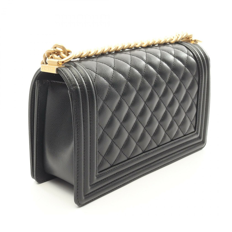 香奈兒 Boy Chanel 鏈條肩背包 A67086 粒面小牛皮 黑色 金色五金-1