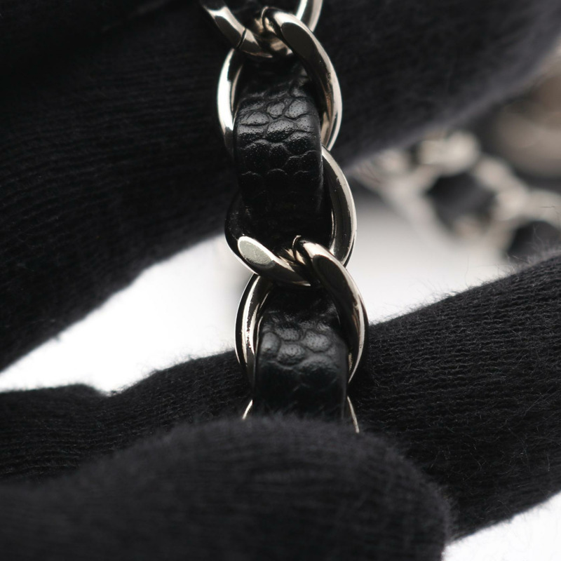 香奈兒迷你絎縫鏈條斜背包 A35200 小牛皮 黑色 SHW-9