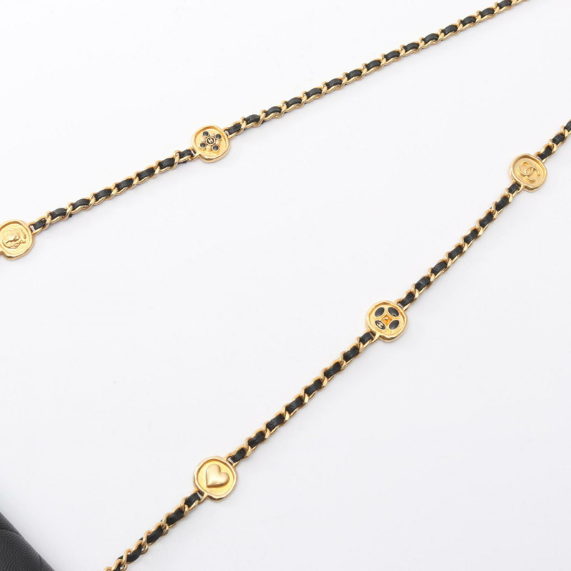 香奈兒 (CHANEL) Matelasse 經典鏈條斜挎包，小牛皮，黑色，二手，金色五金-11