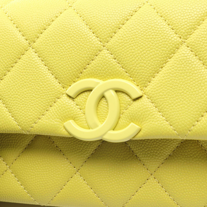 香奈兒 (CHANEL) 絎縫鏈條肩挎包 AS2302 粒面小牛皮 黃色-5