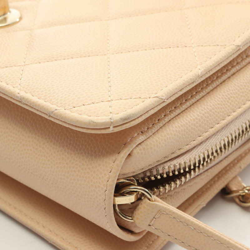 香奈兒 (CHANEL) Matelasse 迷你翻蓋鏈斜背包，小牛皮，米色，金色五金-10