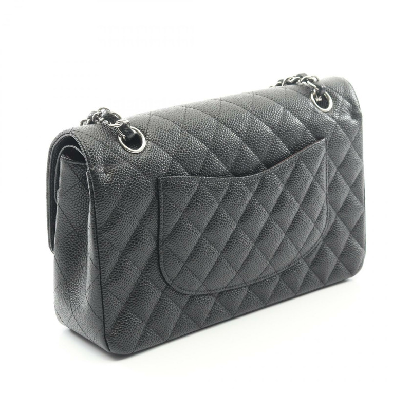 香奈兒 (CHANEL) Matelasse W 翻蓋肩背包 A01112 粒面小牛皮 黑色 二手 女士 SHW CC-1