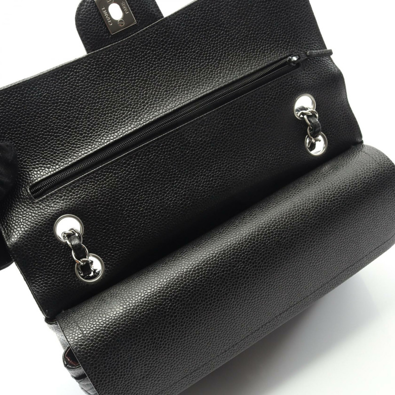 香奈兒 (CHANEL) Matelasse W 翻蓋肩背包 A01112 粒面小牛皮 黑色 二手 女士 SHW CC-6