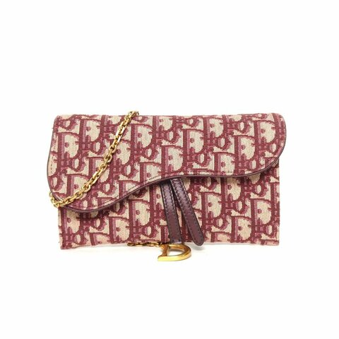 DIOR SADDLE馬鞍鏈條WOC19二合一紅色帆布金扣2018Oblique印花肩背包