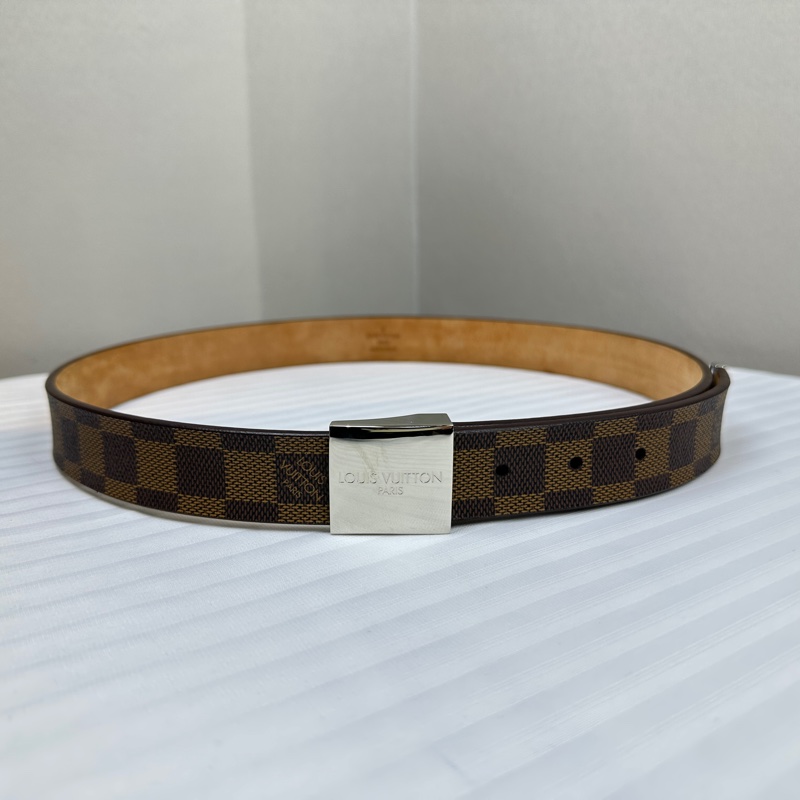 路易威登/ Louis Vuitton 金屬扣棋盤格紋腰帶棕色 長103x寬2.8cm-0