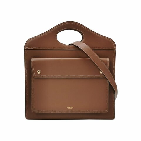 Burberry Pocket中號牛皮明線裝飾字母logo鏤空式手柄單肩包