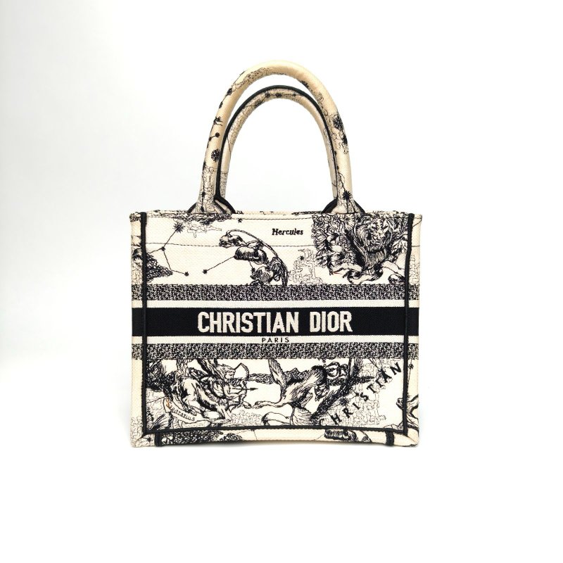 DIOR BookTote小號26.5乳白色帆布2021Zodiac星座印花肩背包-0