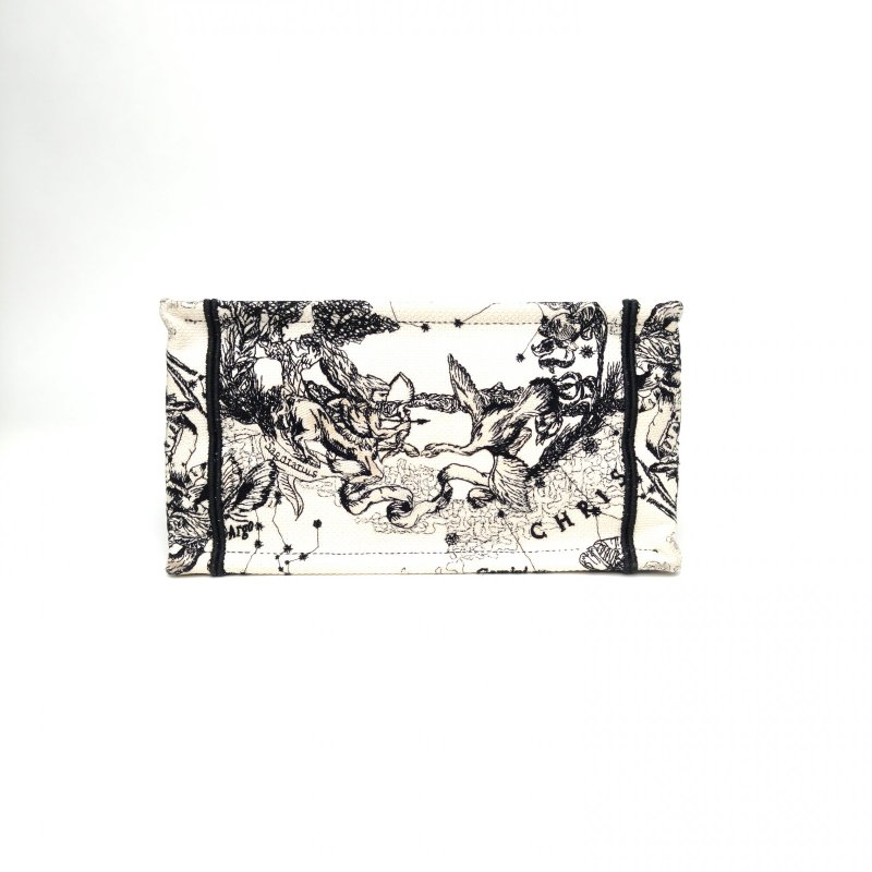 DIOR BookTote小號26.5乳白色帆布2021Zodiac星座印花肩背包-4
