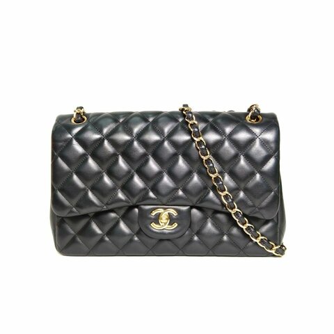 CHANEL CF口蓋包JUMBO30黑色羊皮15開金扣肩背包