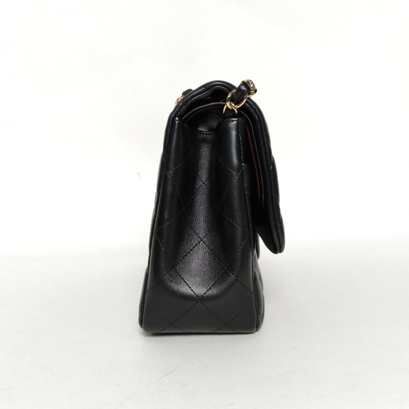 CHANEL CF口蓋包JUMBO30黑色羊皮15開金扣肩背包-3