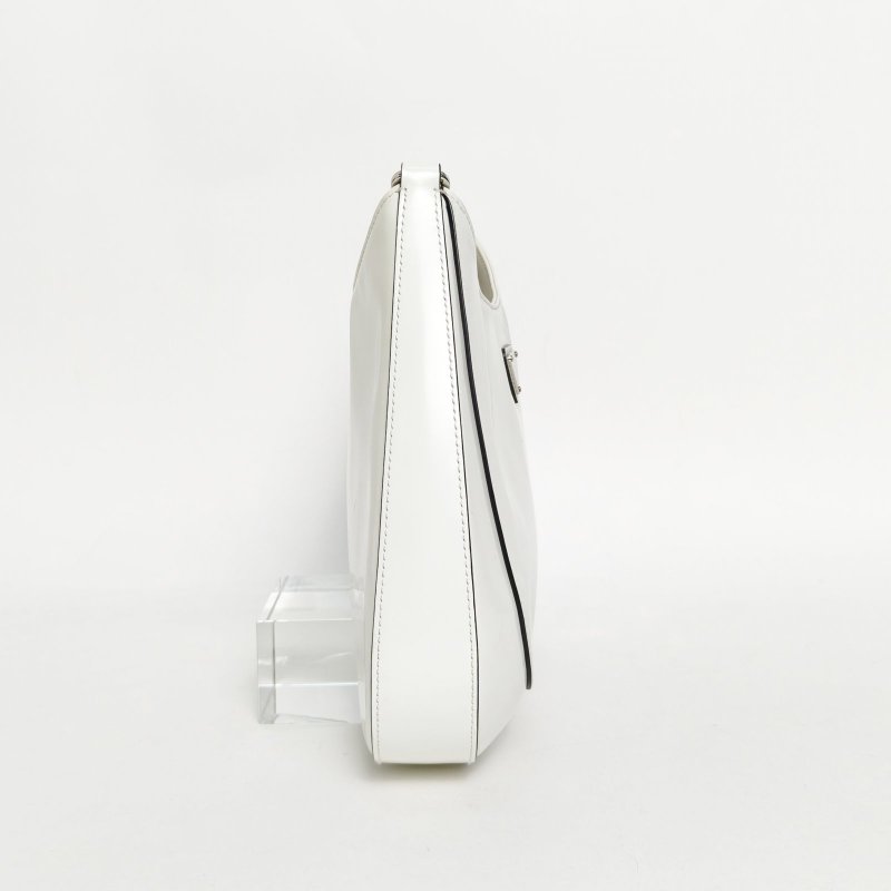 PRADA Cleo單肩包亮面皮革米白色牛皮銀扣肩背包-1