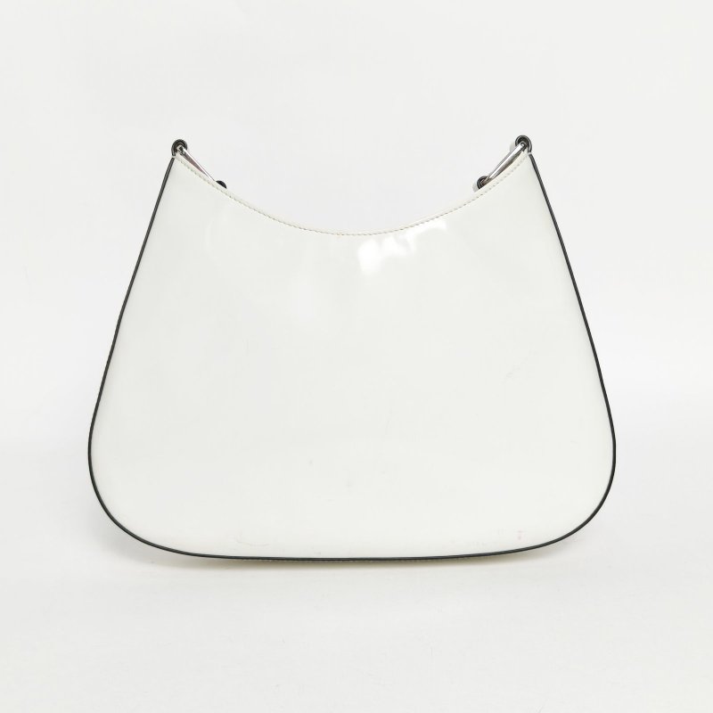 PRADA Cleo單肩包亮面皮革米白色牛皮銀扣肩背包-2