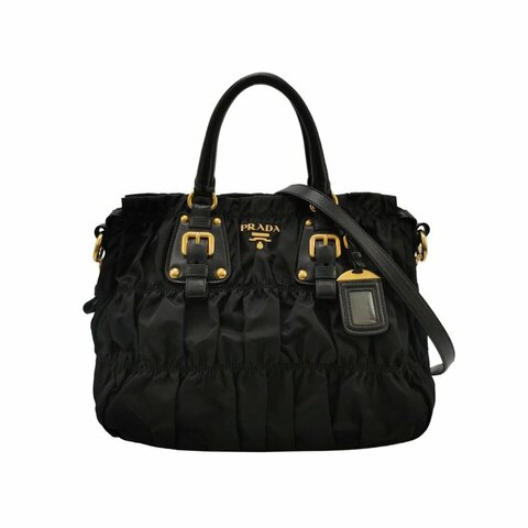 Prada Gaufre羊皮尼龍布字母Logo褶皺褶皺斜挎包單肩包