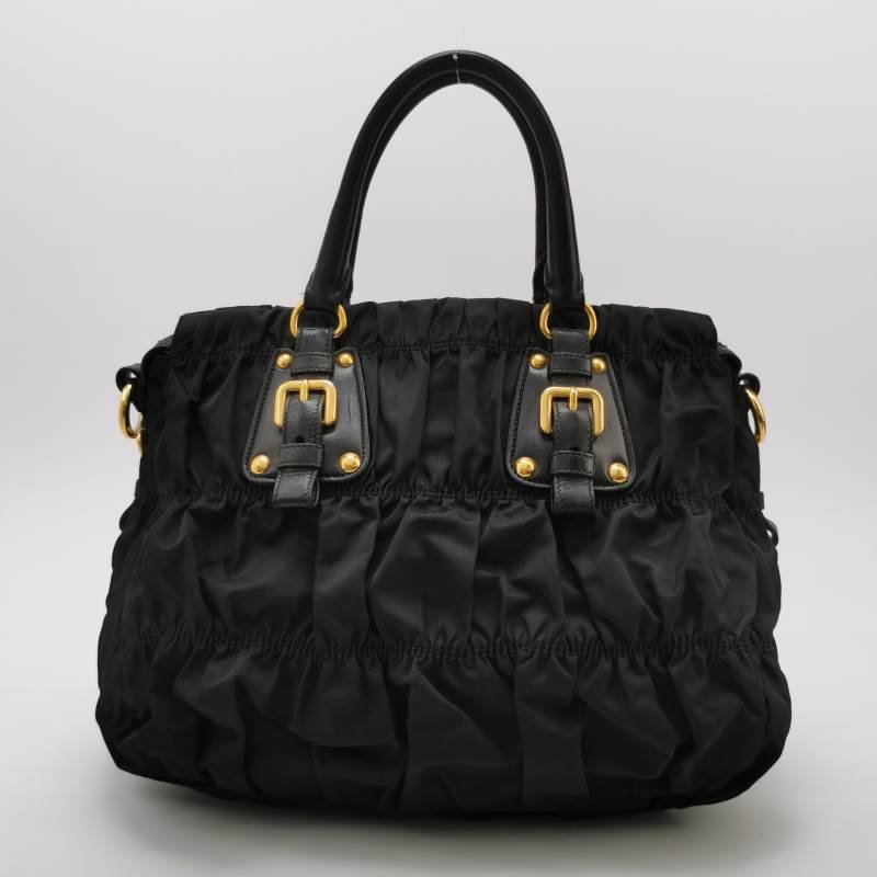 Prada Gaufre羊皮尼龍布字母Logo褶皺褶皺斜挎包單肩包-4