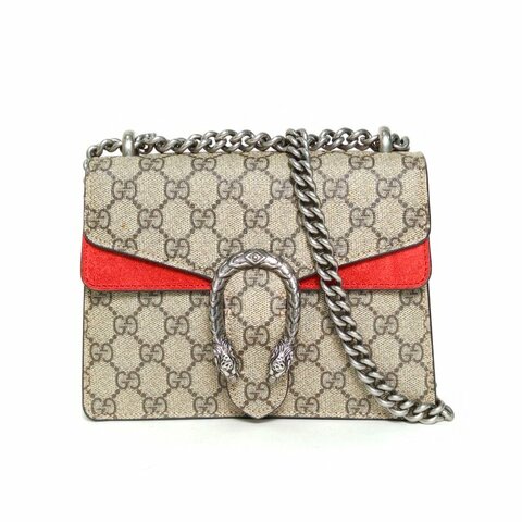 GUCCI Dionysus酒神高版小號20老花PVC銀扣肩背包