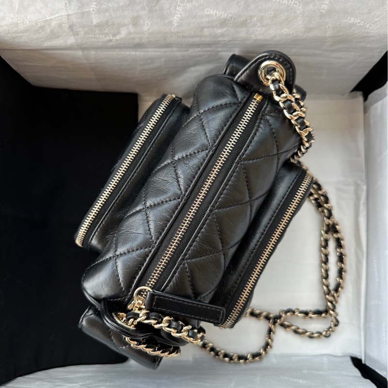 【配件：防塵袋 💕 】Chanel 24K 相機包 小號 黑金 黑色 金扣 油蠟皮 羊皮 手提 單肩 腋下 斜挎-1