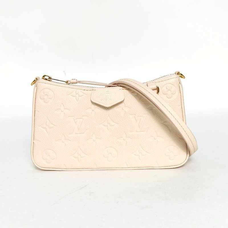 LOUIS VUITTON Easypouch單肩腋下包全皮壓紋米白色牛皮金扣晶片肩背包-0