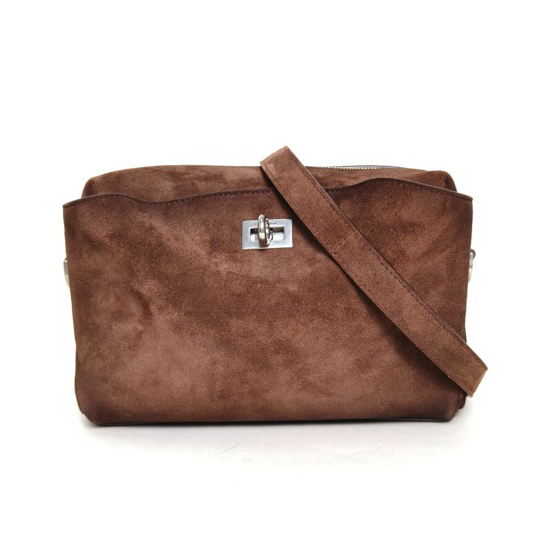 BALENCIAGA Rodeo相機包23褐色麂皮銀扣肩背包-0