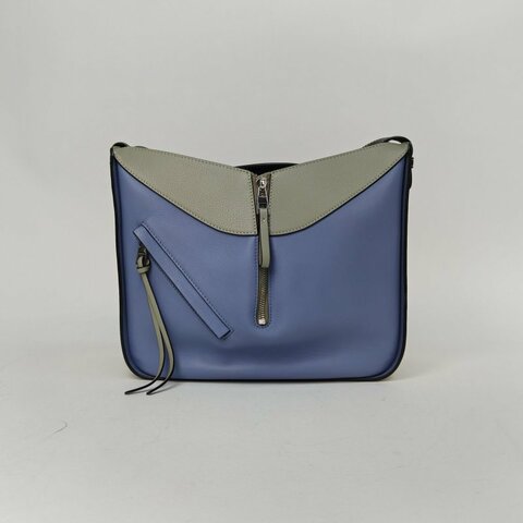 LOEWE Hammock吊床包小號拼色牛皮銀扣肩背包