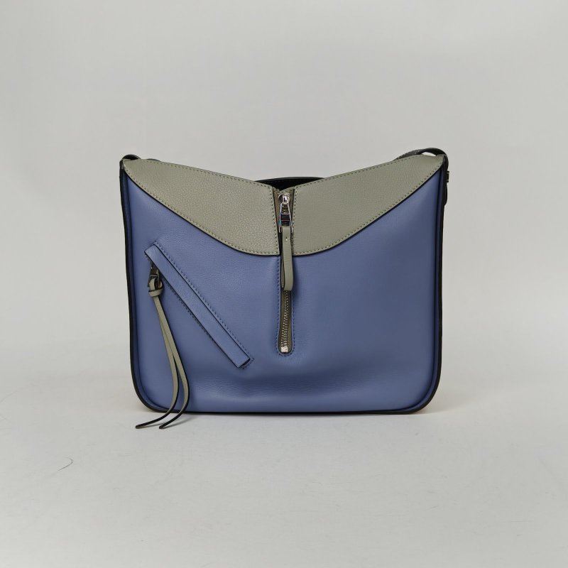 LOEWE Hammock吊床包小號拼色牛皮銀扣肩背包-0