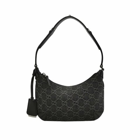 Gucci Horsebit Slim小號羊皮帆布雙G老花拉鏈單肩包 9.8新