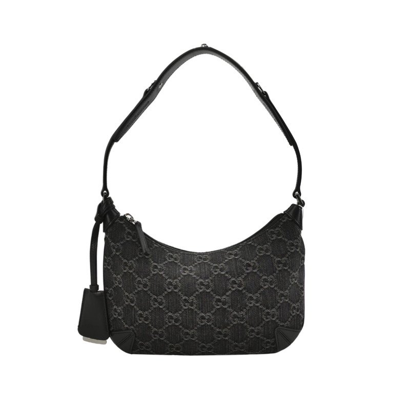 Gucci Horsebit Slim小號羊皮帆布雙G老花拉鏈單肩包 9.8新-0